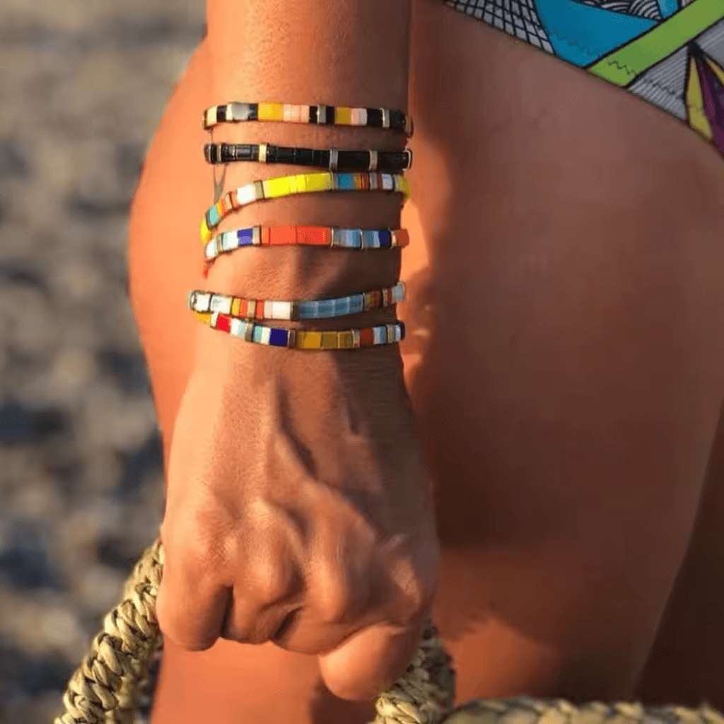 Go2Boho colorful boho bracelets with elastic adjustable fit for beach and surfing style