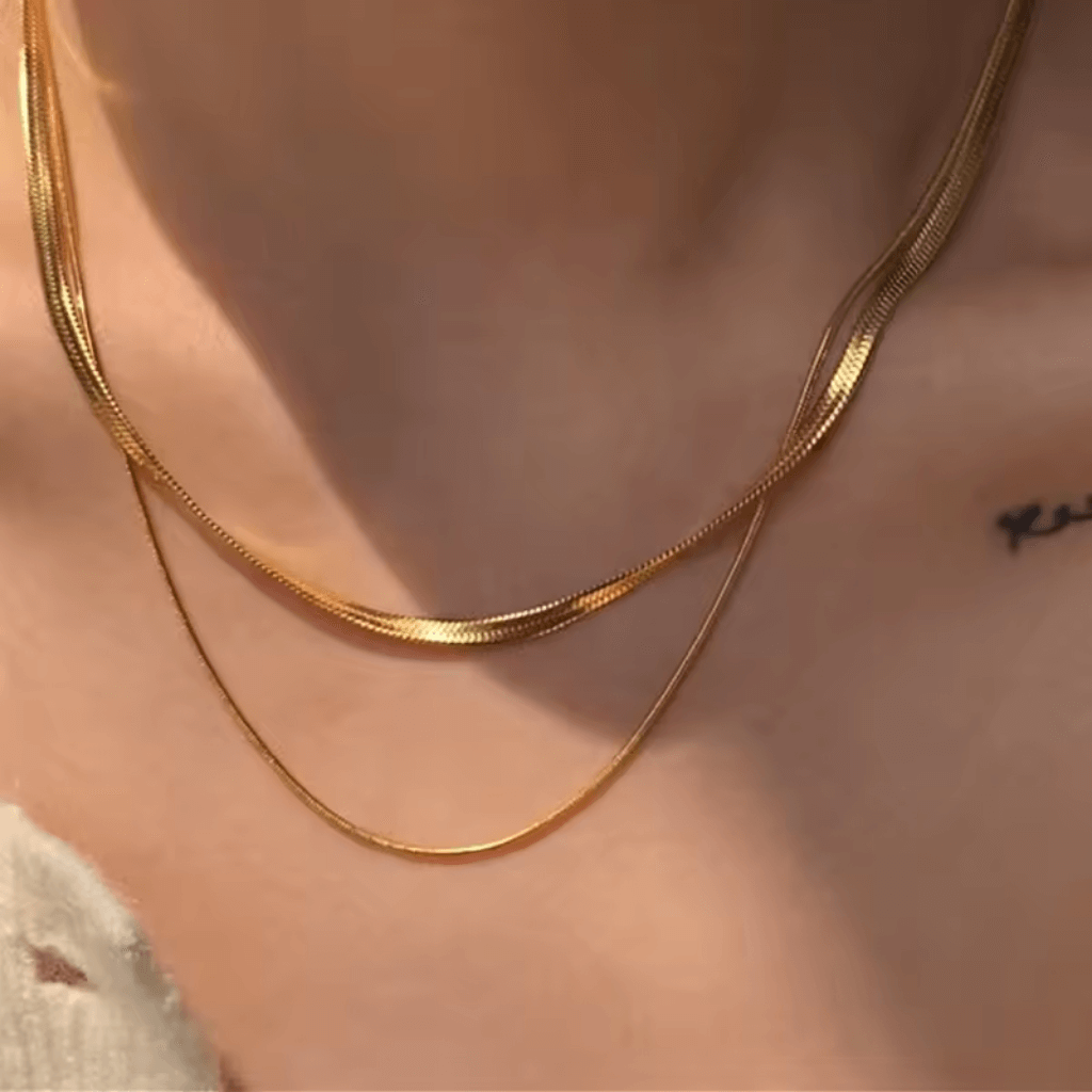 Gold Plated Multi Layered Snake Chain Necklace Adjustable Statement Jewelry