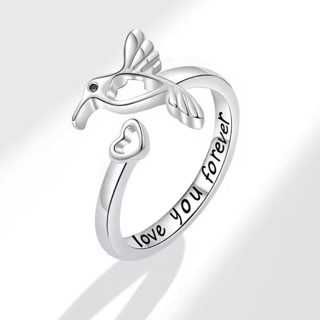 Humming Bird Crystal Zircon Heart Finger Ring