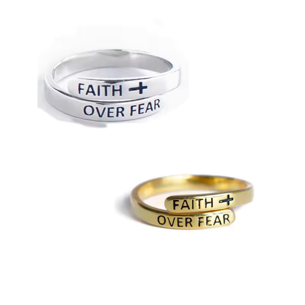 Engraved Faith Over Fear Ring with motivational message for strength