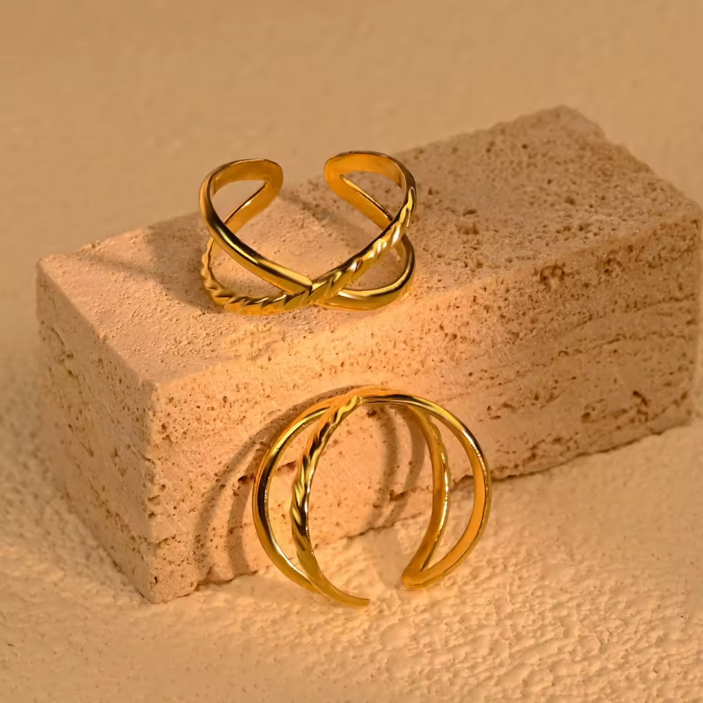 Gold Geometric Line Pattern Ring