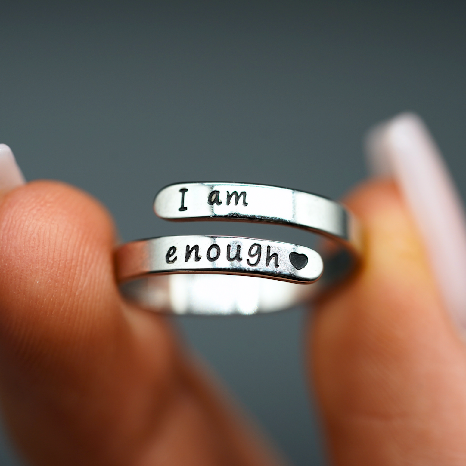 I Am Enough ring,
Inspirational affirmation ring,
Self-love ring,
Empowerment ring,
Motivational message ring,
Affirmation jewelry,
I Am Enough jewelry,
Positive message ring,
Self-worth ring,
Uplifting quote ring,
Engraved I Am Enough ring,
Encouragement ring,
Personalized affirmation ring,
Empowering statement ring,
Meaningful quote ring