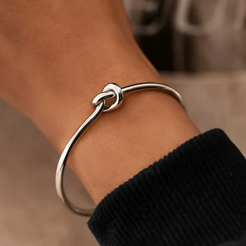 Gold plated knot bracelet adjustable cuff bangle for women