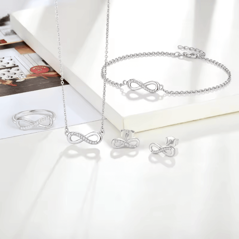 Rhodium plated jewelry set with necklace bracelet ring and earrings