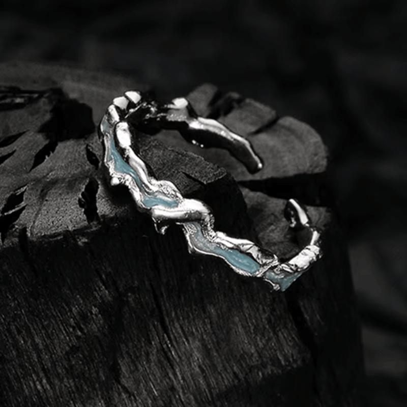 Blue enamel adjustable ring with mint finish by ICEBELA